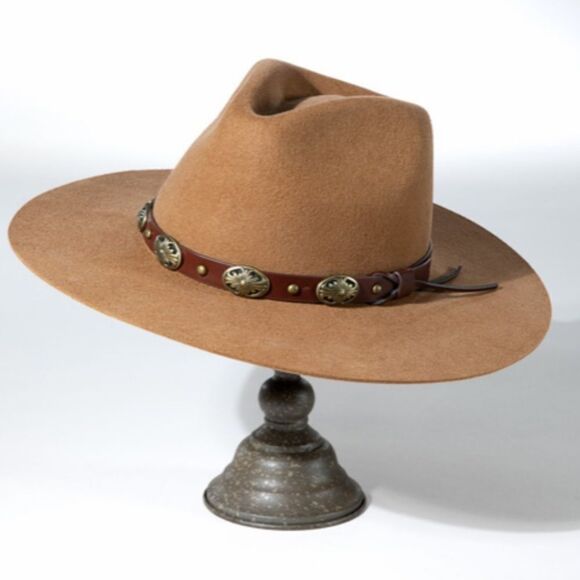 Western Wool Panama Hat with Gold Concho Metal Belt in BLACK - Picture 6 of 13